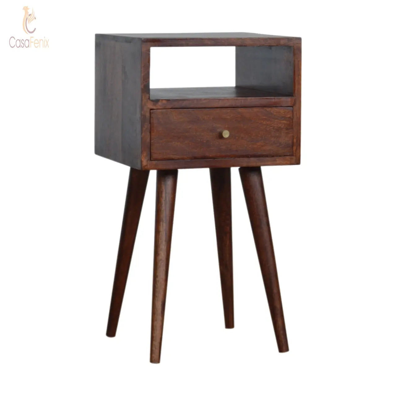 Small Cherry Finish Bedside Table 1 Drawer Solid Wood Chest - CasaFenix