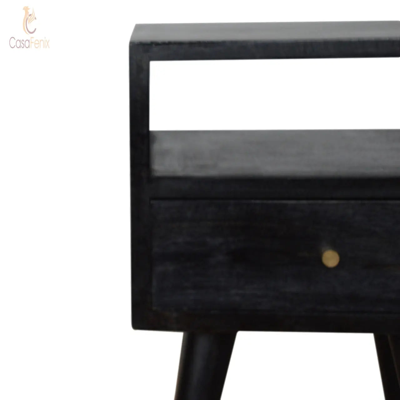 Small Ash Black Finish Bedside Table 1 Drawer Solid Wood Chest - CasaFenix