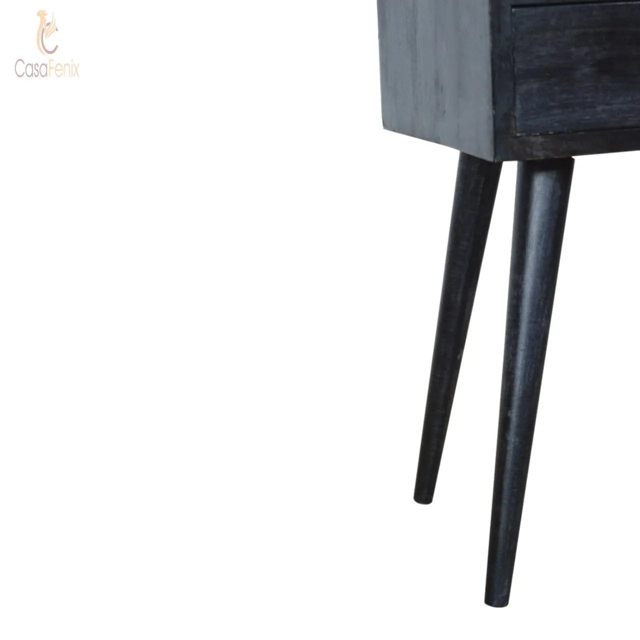 Small Ash Black Finish Bedside Table 1 Drawer Solid Wood Chest - CasaFenix