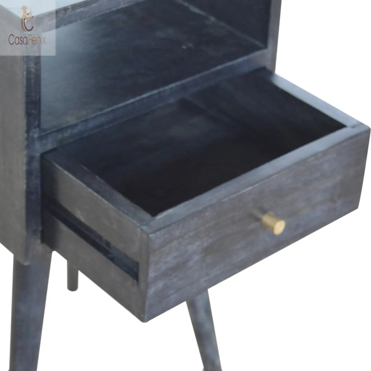 Small Ash Black Finish Bedside Table 1 Drawer Solid Wood Chest - CasaFenix