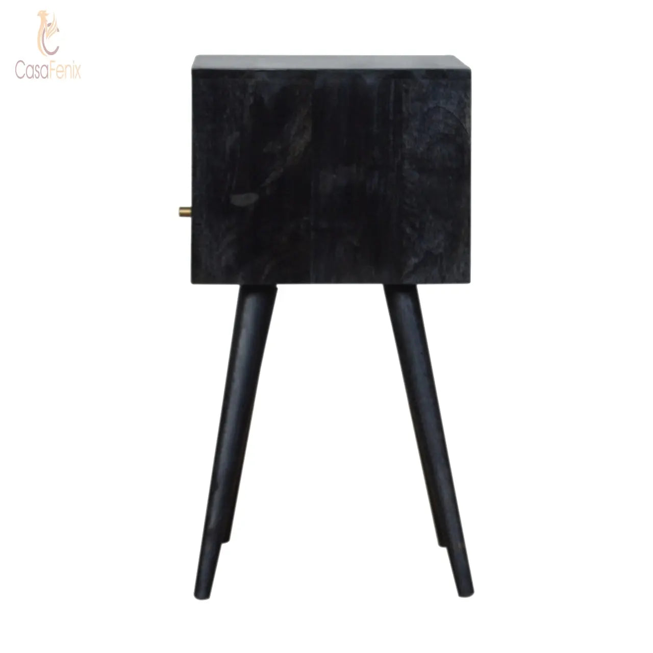 Small Ash Black Finish Bedside Table 1 Drawer Solid Wood Chest - CasaFenix