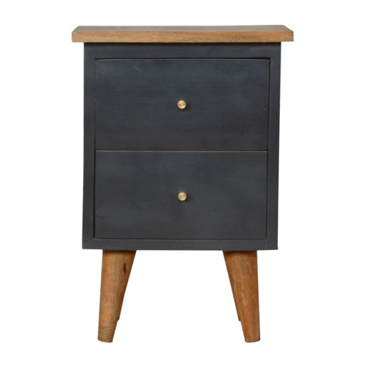 Charcoal Black Hand Painted Bedside Table 2 Drawer Solid Wood Chest - CasaFenix