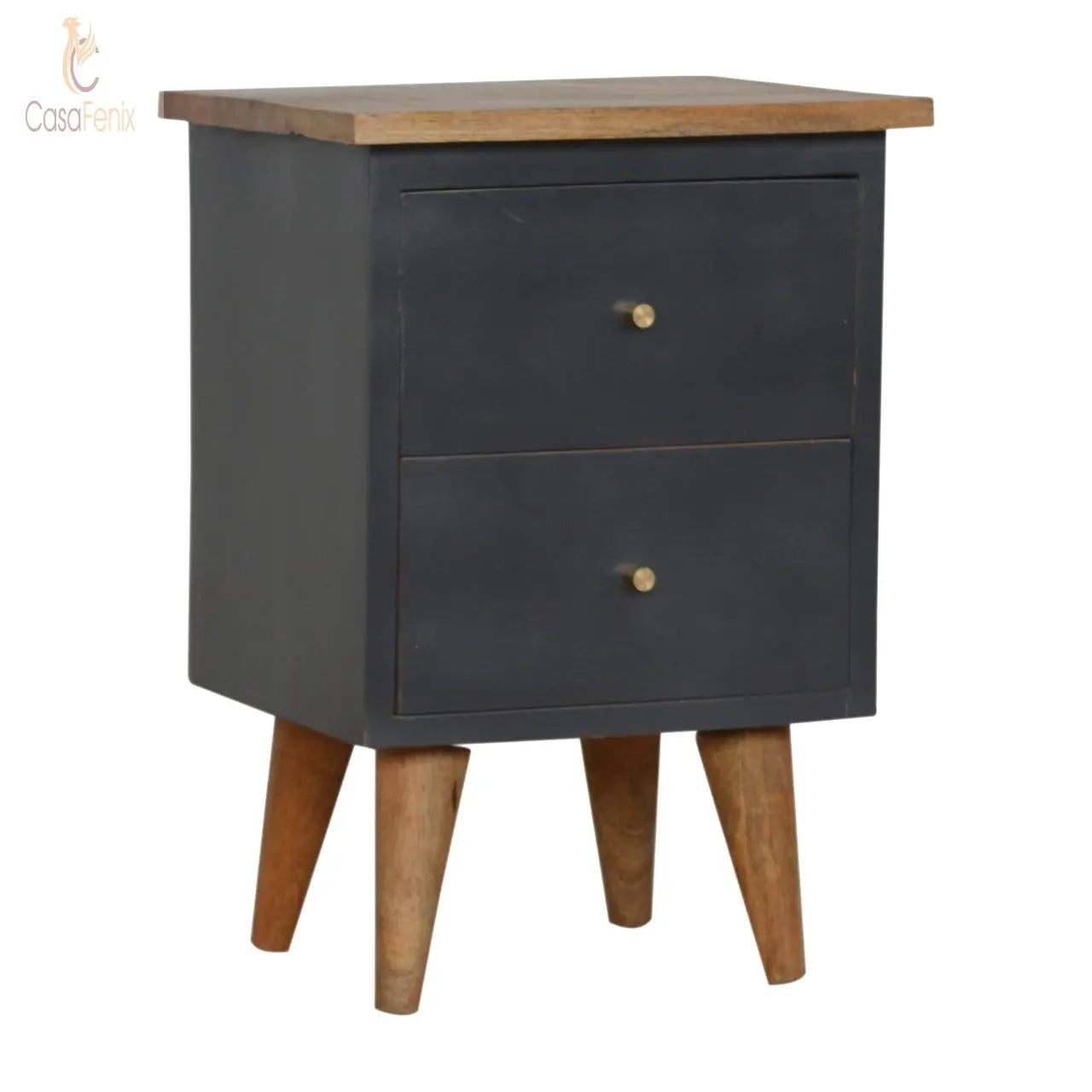 Charcoal Black Hand Painted Bedside Table 2 Drawer Solid Wood Chest - CasaFenix