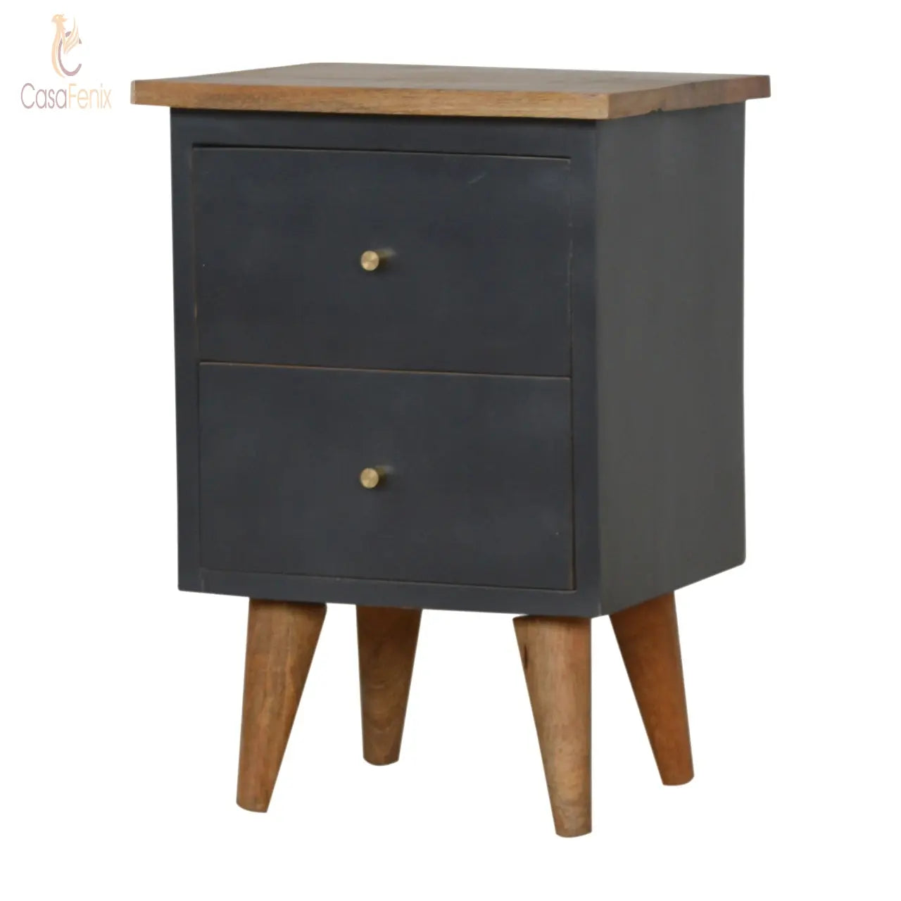 Charcoal Black Hand Painted Bedside Table 2 Drawer Solid Wood Chest - CasaFenix