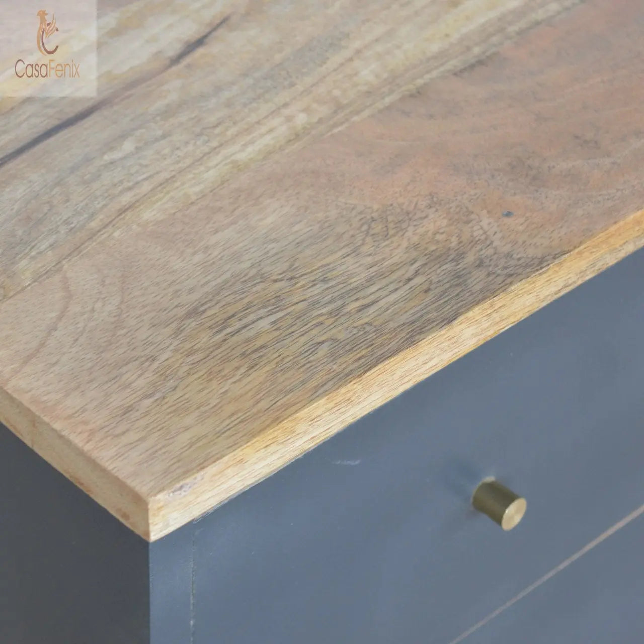 Charcoal Black Hand Painted Bedside Table 2 Drawer Solid Wood Chest - CasaFenix