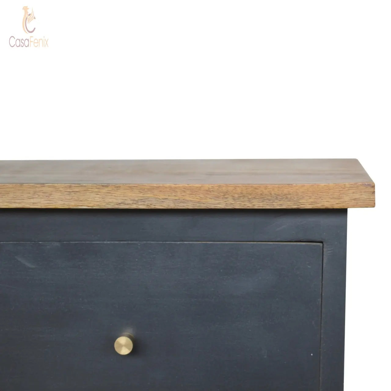 Charcoal Black Hand Painted Bedside Table 2 Drawer Solid Wood Chest - CasaFenix
