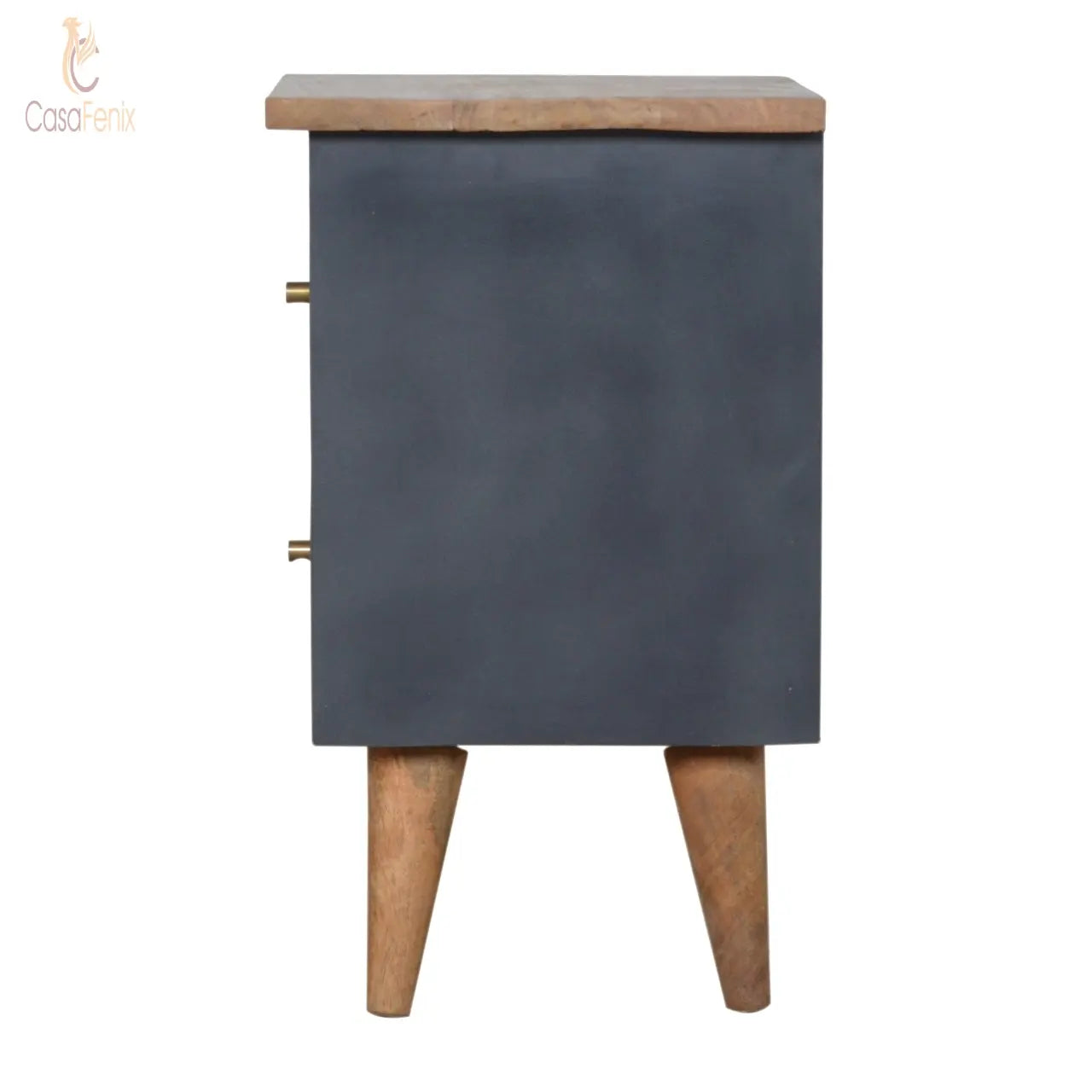 Charcoal Black Hand Painted Bedside Table 2 Drawer Solid Wood Chest - CasaFenix