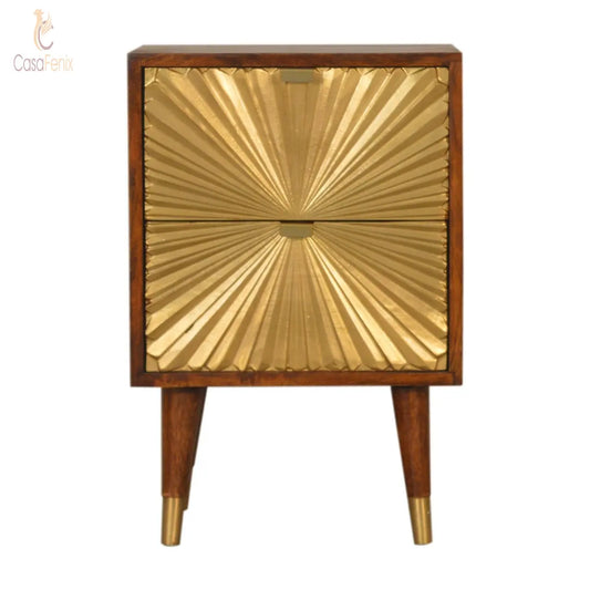 Manila Gold 2 Drawer Metal Front Bedside Nordic Design - CasaFenix