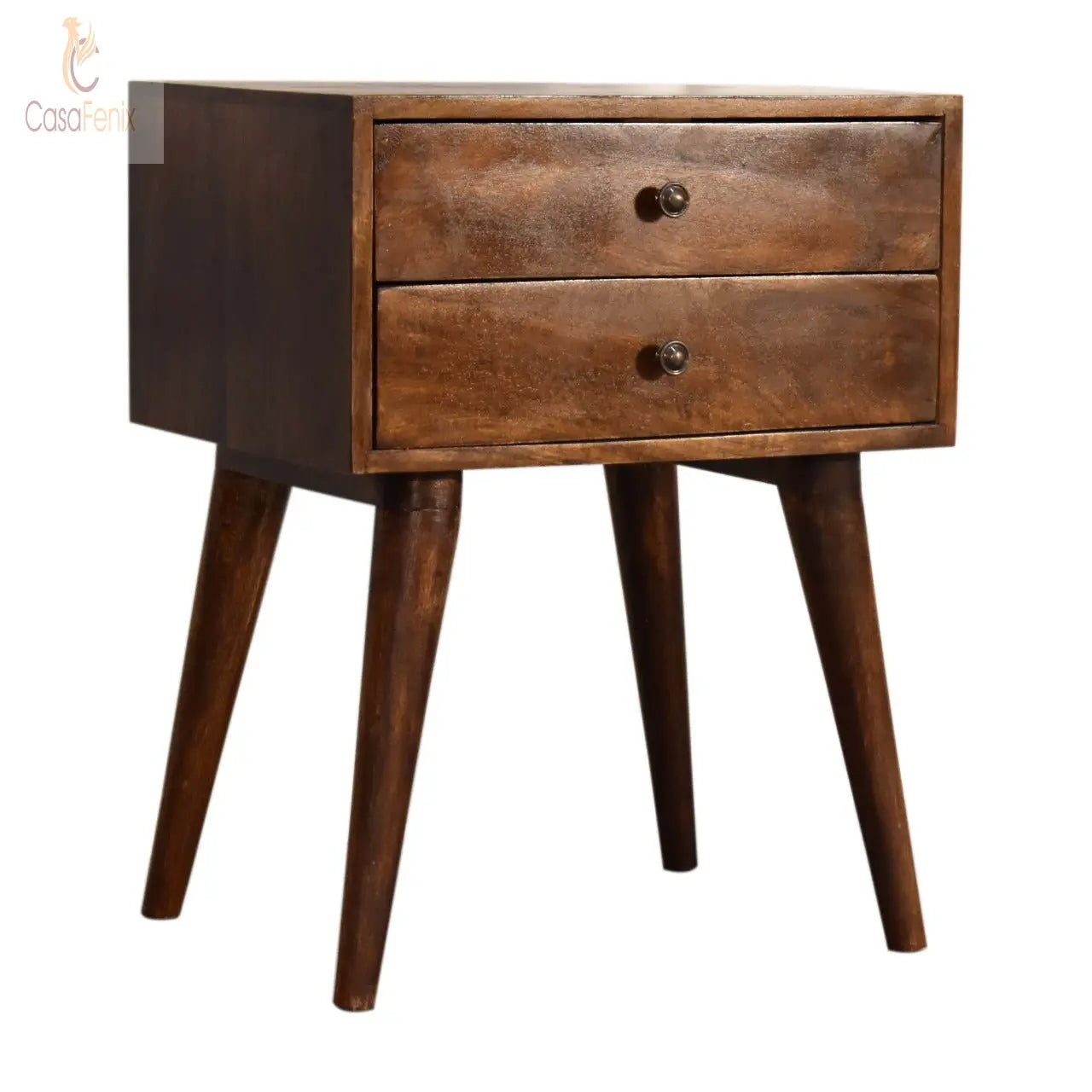 Chestnut Finish Modern Nordic 2 Drawer Bedside Chest Solid Mango Wood - CasaFenix
