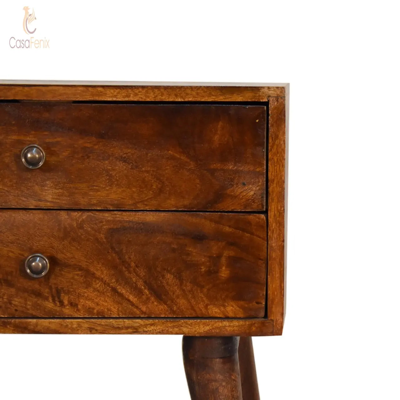 Chestnut Finish Modern Nordic 2 Drawer Bedside Chest Solid Mango Wood - CasaFenix