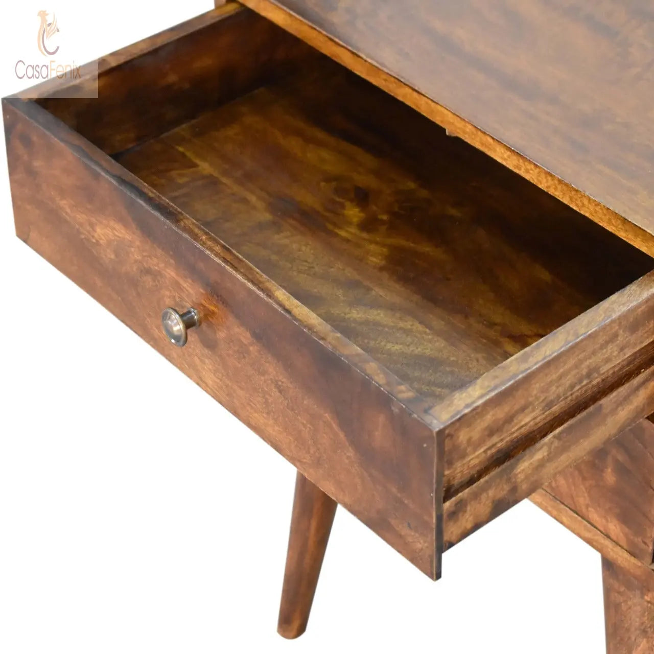 Chestnut Finish Modern Nordic 2 Drawer Bedside Chest Solid Mango Wood - CasaFenix