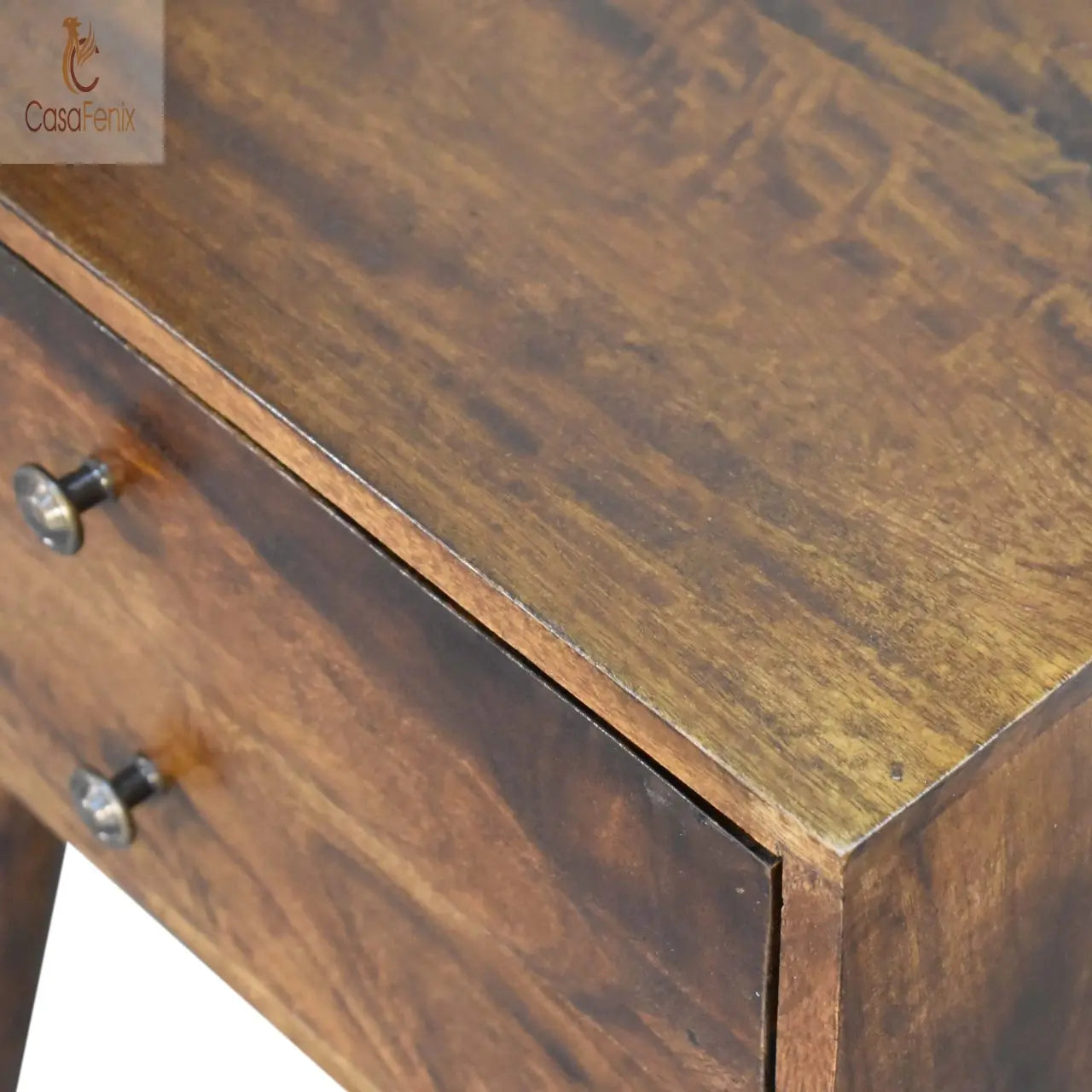Chestnut Finish Modern Nordic 2 Drawer Bedside Chest Solid Mango Wood - CasaFenix