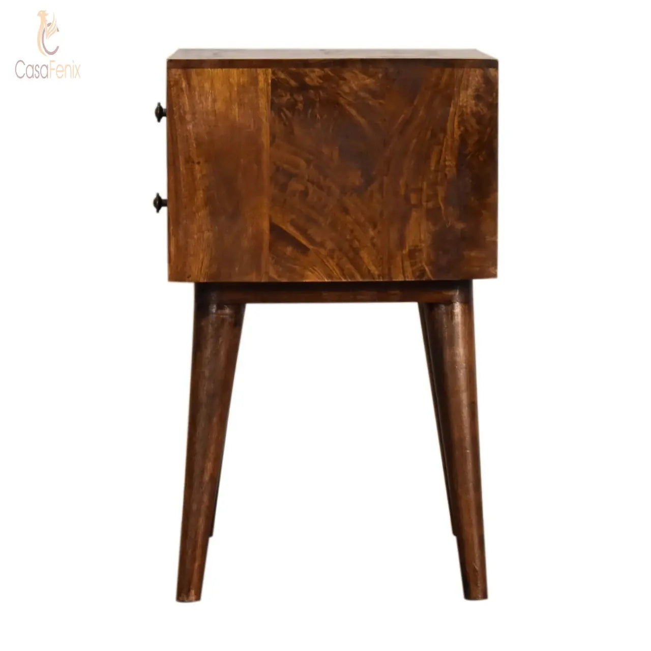 Chestnut Finish Modern Nordic 2 Drawer Bedside Chest Solid Mango Wood - CasaFenix