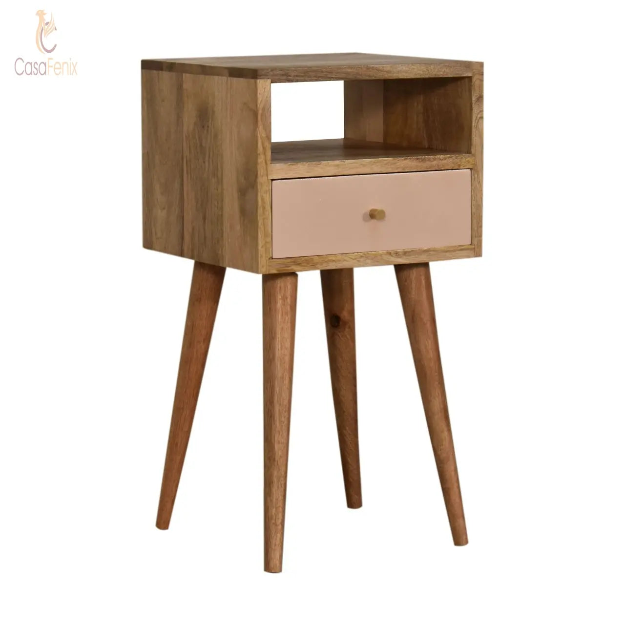Blush Hand Painted Small Bedside Chest in a Nordic Design Solid Mango Wood - CasaFenix