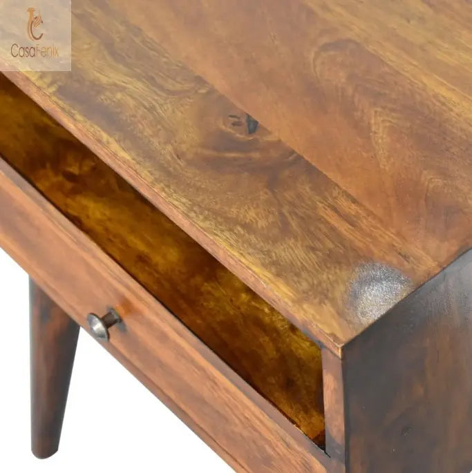 Modern Chestnut Solid Wood Bedside Table 1 Drawer Chest Solid mango Wood - CasaFenix
