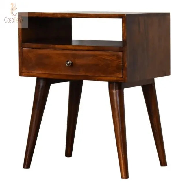 Modern Chestnut Solid Wood Bedside Table 1 Drawer Chest Solid mango Wood - CasaFenix