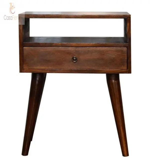 Modern Chestnut Solid Wood Bedside Table 1 Drawer Chest Solid mango Wood - CasaFenix