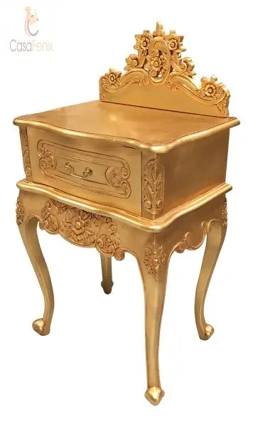 Rococo Style French Bedside Stand / Table One Drawer Chest Solid Mahogany - CasaFenix