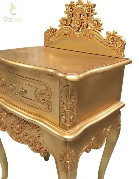Rococo Style French Bedside Stand / Table One Drawer Chest Solid Mahogany - CasaFenix