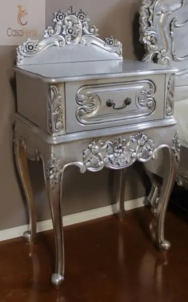 Rococo Style French Bedside Stand / Table One Drawer Chest Solid Mahogany - CasaFenix