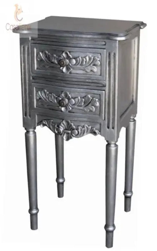 French Rococo Bedside Table / Stand Two Drawer Chest With Flute Legs - CasaFenix