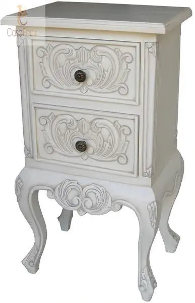French Rococo Bedside Table Two Drawer Chest Solid Mahogany - CasaFenix