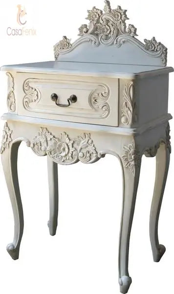 Rococo Style French Bedside Stand / Table One Drawer Chest Solid Mahogany - CasaFenix