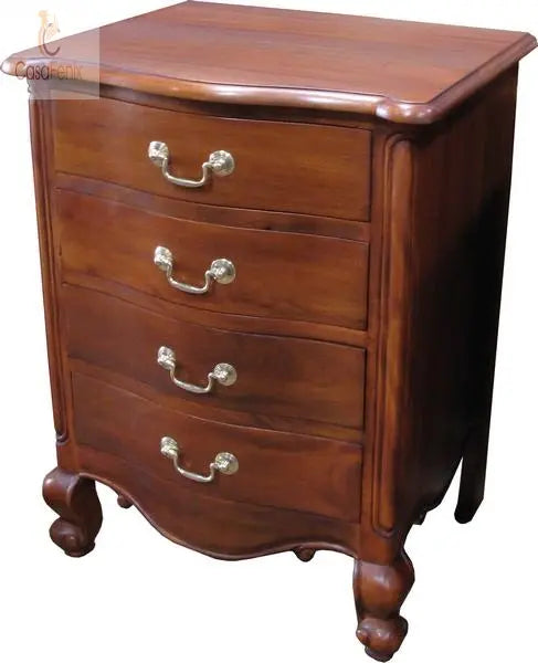 French Louis Bedside Table Four Drawer Chest Solid Mahogany - CasaFenix