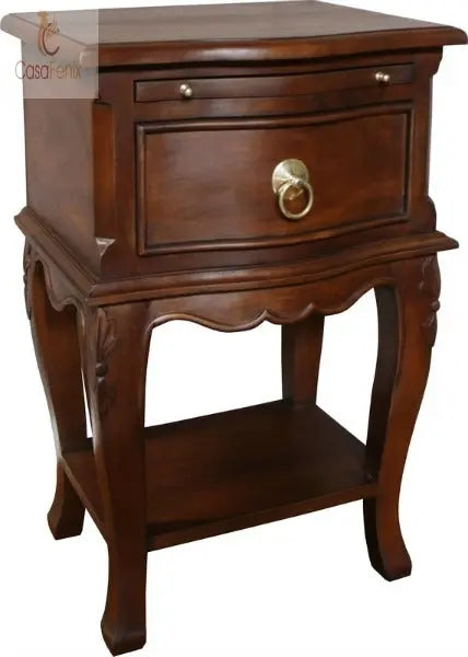French Style Bedside Stand / Table One Drawer Chest Solid Mahogany - CasaFenix