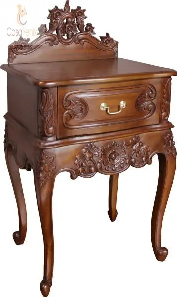 Rococo Style French Bedside Stand / Table One Drawer Chest Solid Mahogany - CasaFenix
