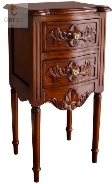 French Rococo Bedside Table / Stand Two Drawer Chest With Flute Legs - CasaFenix
