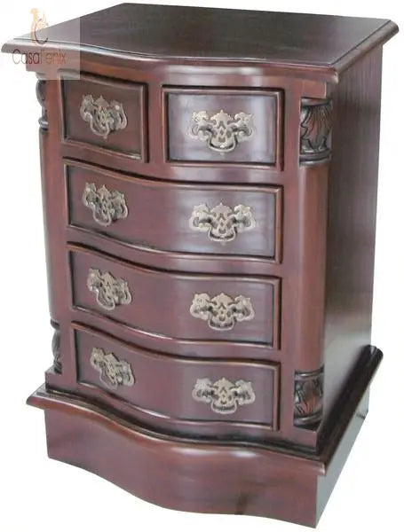 French Louis Bedside Table 5 Drawer Chest Solid Mahogany CasaFenix