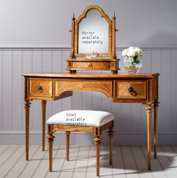 Inspire Walnut | 3 Drawer Dressing Table | Kneehole | Solid Mindi & Burr Walnut Dressing Table CasaFenix