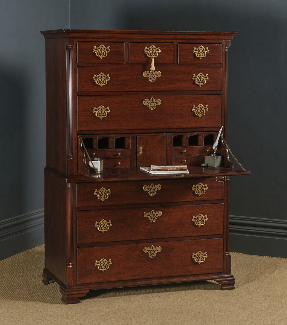 Georgian Style Solid Mahogany or Walnut Secretaire Chest on Chest – High Quality Reproduction