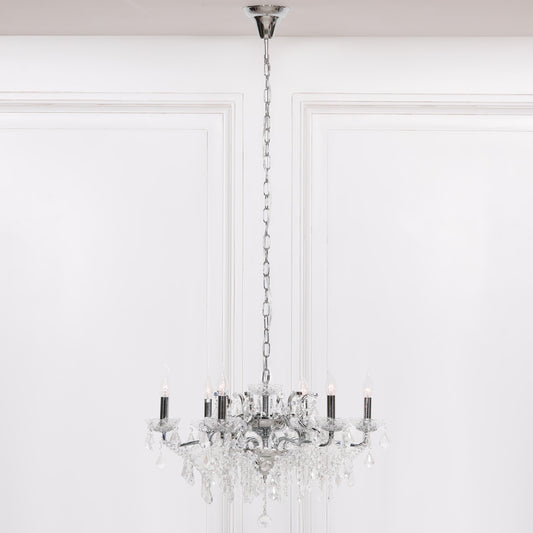 Chrome 6 Branch Shallow Cut Glass Chandelier Side Table CasaFenix
