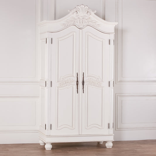 Copy of Carved French Rococo Style White Armoire with 2 Drawers Mirrored Wardrobe CasaFenix