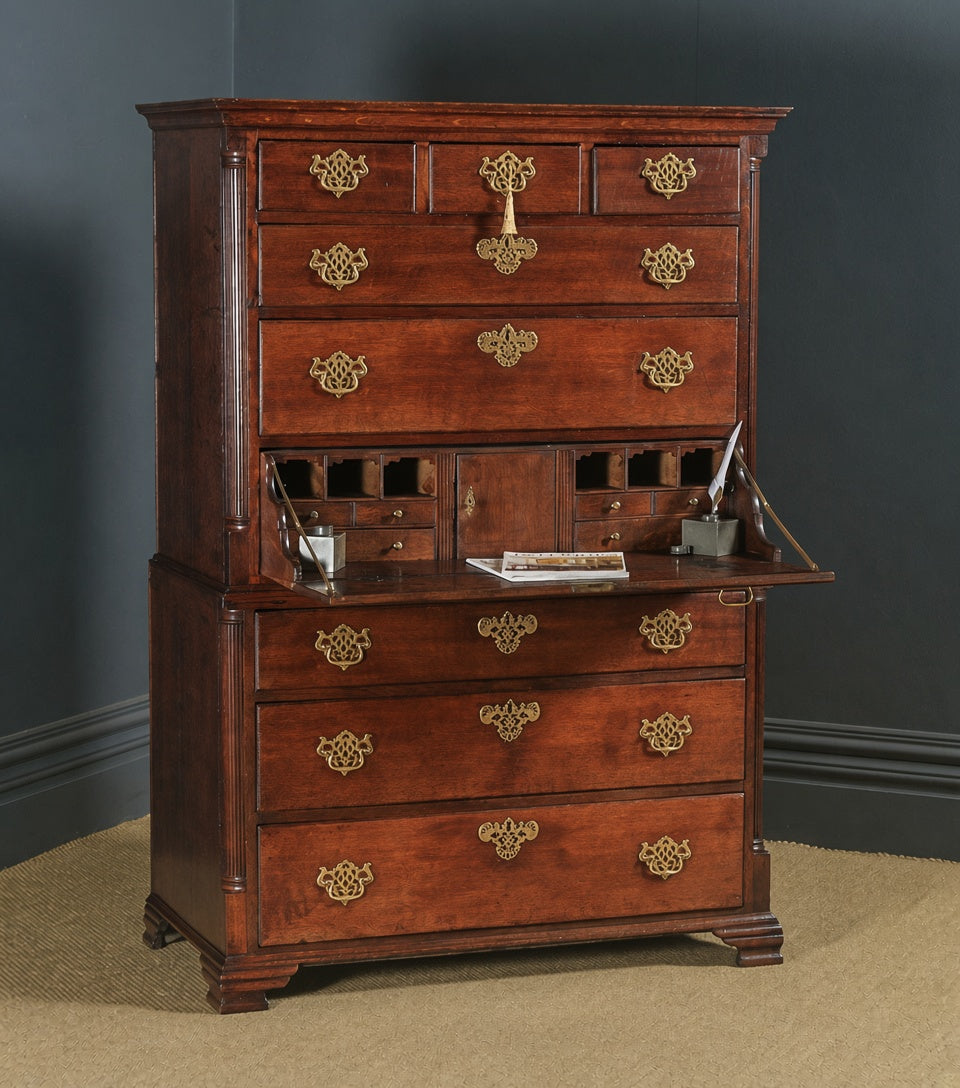 Georgian Style Solid Mahogany or Walnut Secretaire Chest on Chest – High Quality Reproduction