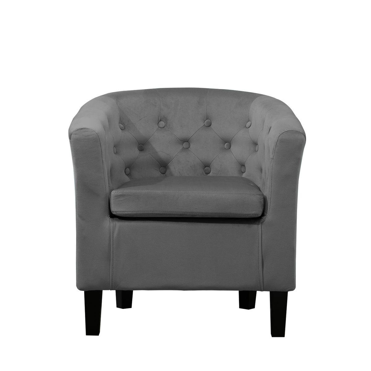 Button Back Fabric Single Tub Arm Chair in black, blue, cream, dark grey, green, mint, pink, silver, teal - CasaFenix