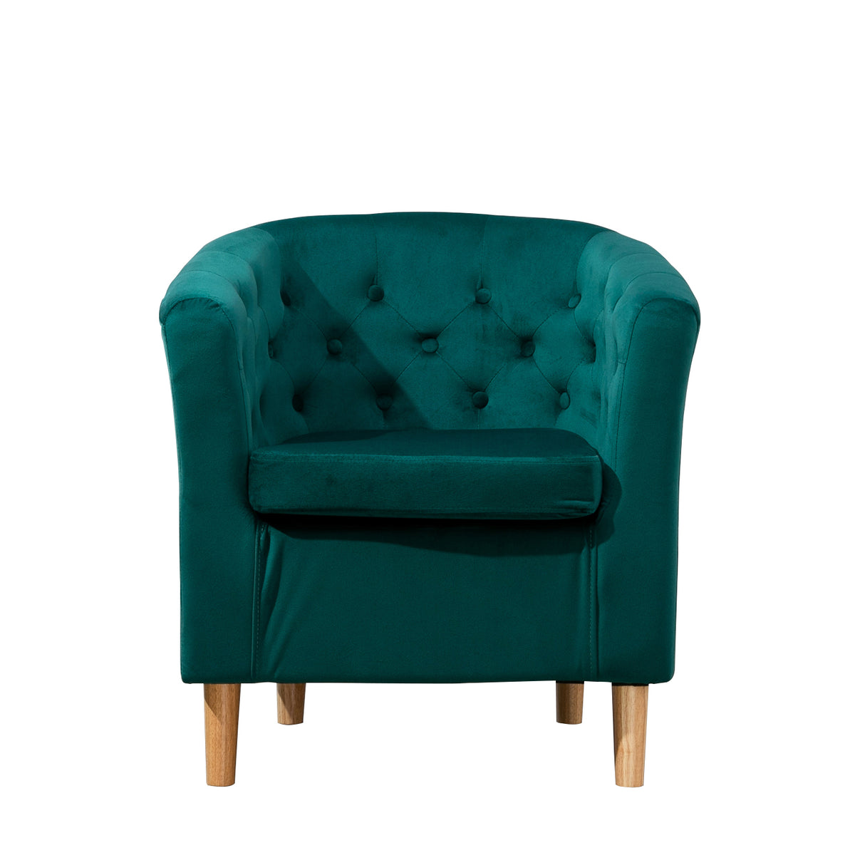 Button Back Fabric Single Tub Arm Chair in black, blue, cream, dark grey, green, mint, pink, silver, teal - CasaFenix