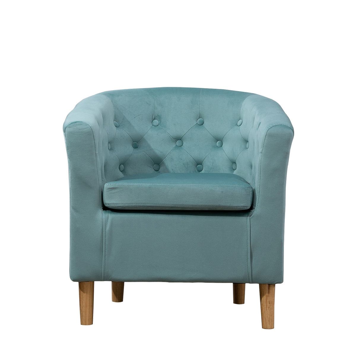 Button Back Fabric Single Tub Arm Chair in black, blue, cream, dark grey, green, mint, pink, silver, teal - CasaFenix