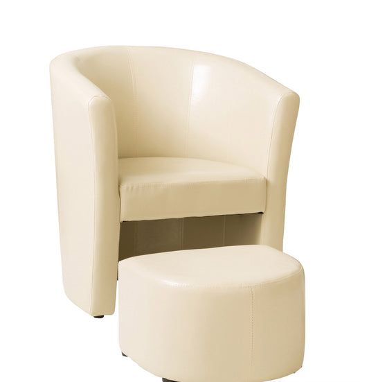 Single Tub Arm Chair with hidden foot stool in black, brown, or cream. - CasaFenix