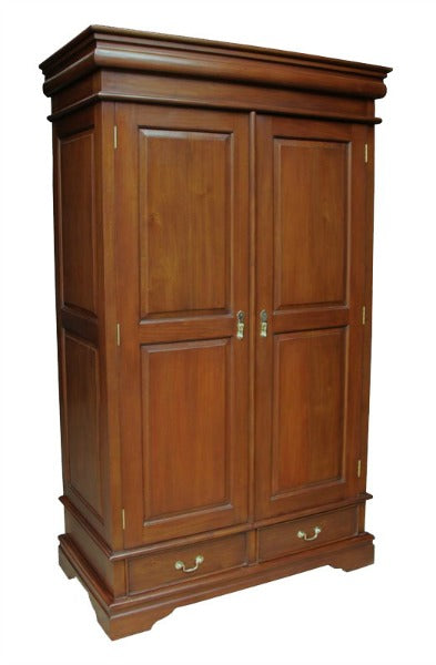 Sleigh French 2 Door 2 Drawer Armoire Double Wardrobe Solid Mahogany - CasaFenix