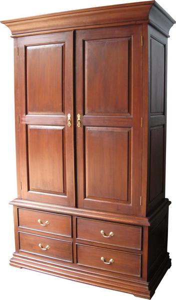 Sleigh French 2 Door 4 Drawer Armoire Double Wardrobe Solid Mahogany - CasaFenix
