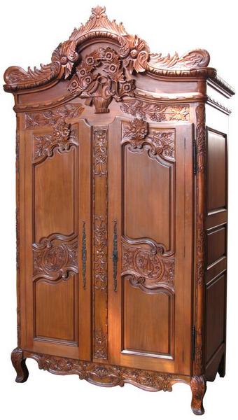 Heavily Carved Arch Top Sleigh French 2 Door Armoire Double Wardrobe Solid Mahogany - CasaFenix