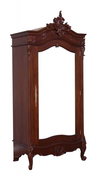 Mirrored Arch Top French 1 Door Armoire Double Wardrobe Solid Mahogany - CasaFenix