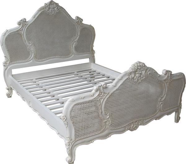 French Louis Style Mahogany & Rattan Bed - CasaFenix