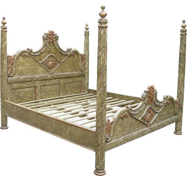 Stunning Heavily Carved Mahogany Four Column Poster Bed - CasaFenix