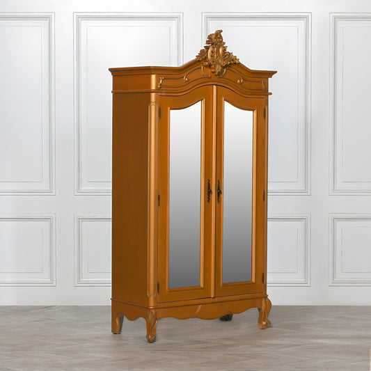 French Style Gold Carved Double Full Mirrored Armoire