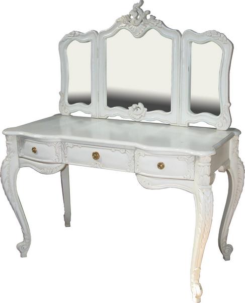 Rococo Style Solid Mahogany 3 Drawer Dressing Table + Tri Fold Mirror - CasaFenix