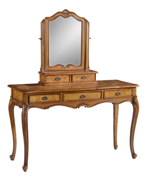 Cheshire Walnut Collection Dressing Table With Mirror 5 Drawers - CasaFenix
